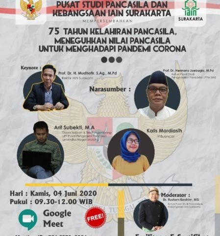 Webinar 75 Tahun Kelahiran Pancasila dan Launching Pusat Studi Pancasila dan Kebangsaan (PSPK) IAIN Surakarta
