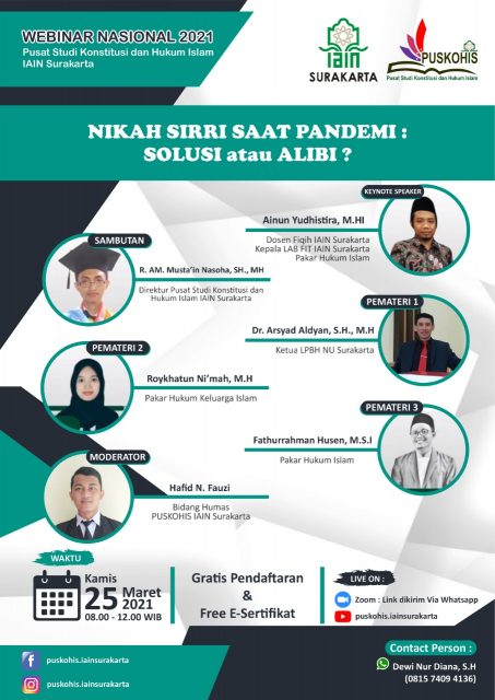 PUSKOHIS IAIN Surakarta Adakan Seminar Nasional Bertajuk “Nikah Sirri Saat Pandemi, Solusi atau Alibi”