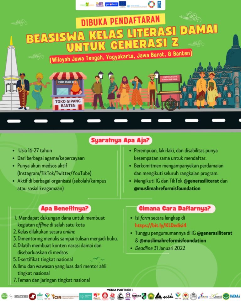 BEASISWA KELAS LITERASI DAMAI UNTUK GENERASI Z (Wilayah Jawa Tengah – D.I. Yogyakarta – Jawa Barat – Banten)